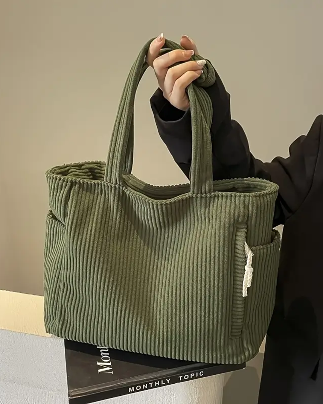 Evy™ | Sac à provisions côtelé avec détail en cordon