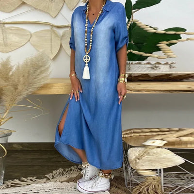 Margot™ | Robe longue en jean avec fente latérale