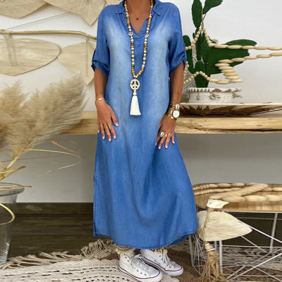 Margot™ | Robe longue en jean avec fente latérale