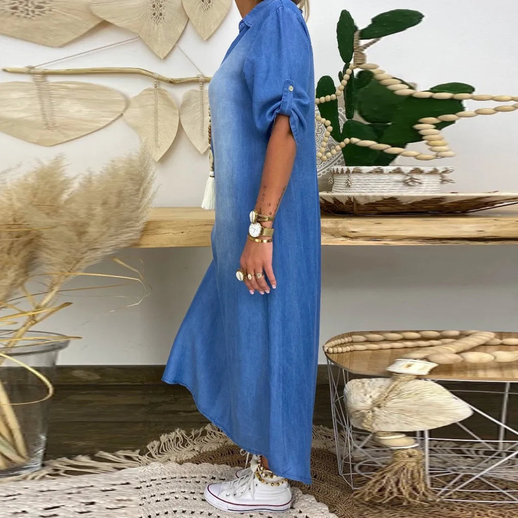 Margot™ | Robe longue en jean avec fente latérale