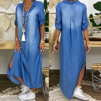 Margot™ | Robe longue en jean avec fente latérale