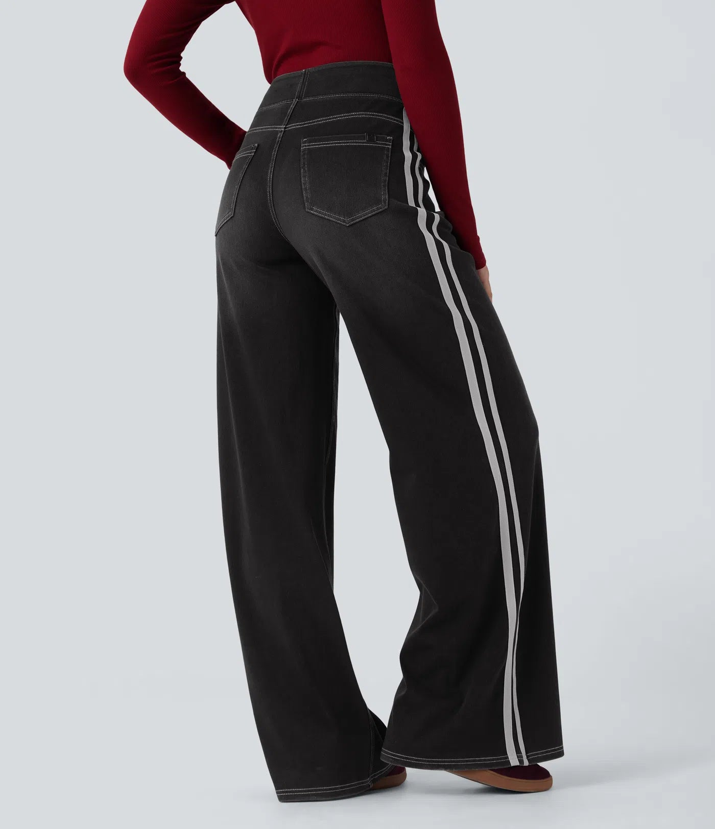 Avenue™ | Jean large taille haute en denim stretch, poches et rayures
