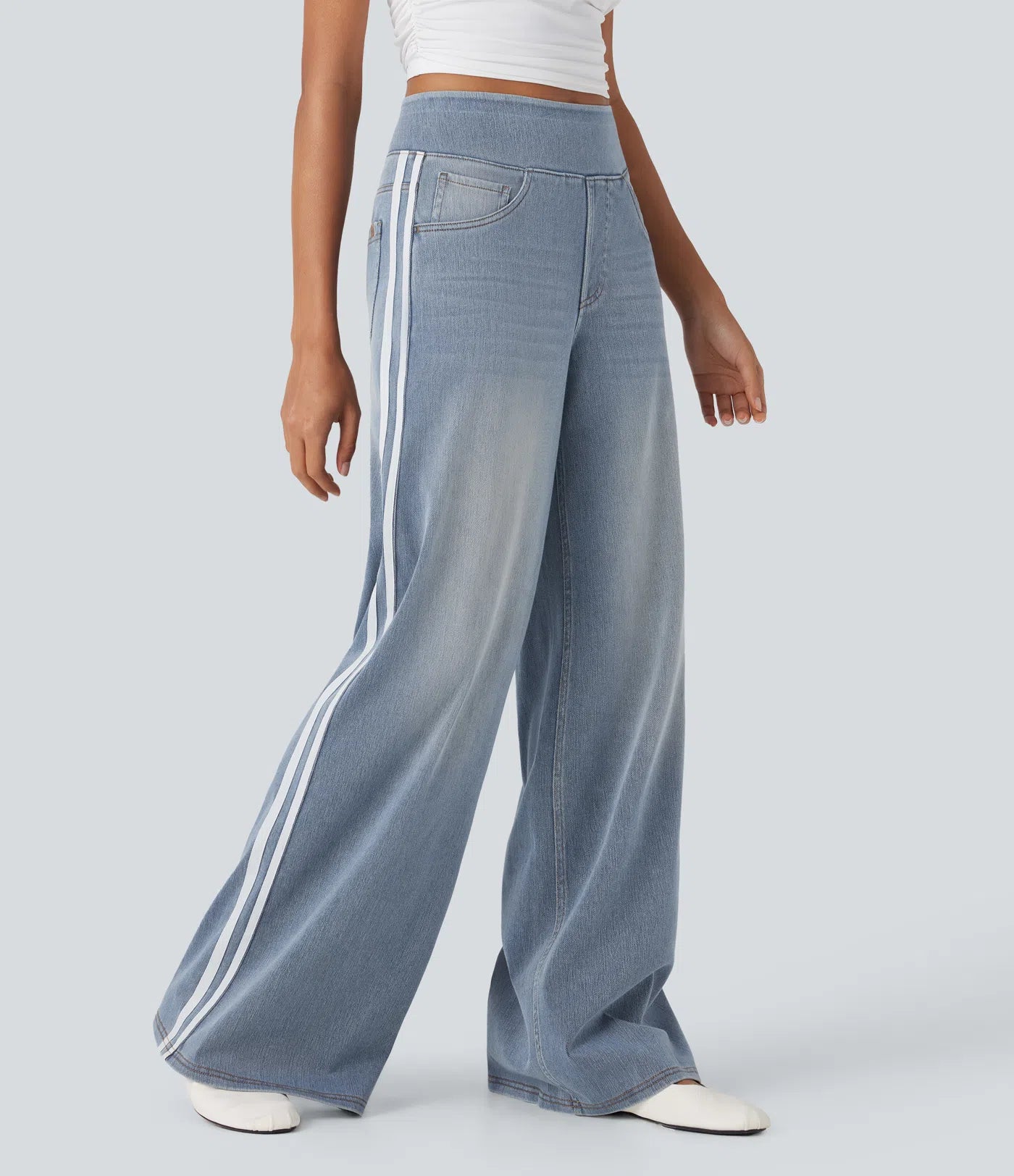 Avenue™ | Jean large taille haute en denim stretch, poches et rayures