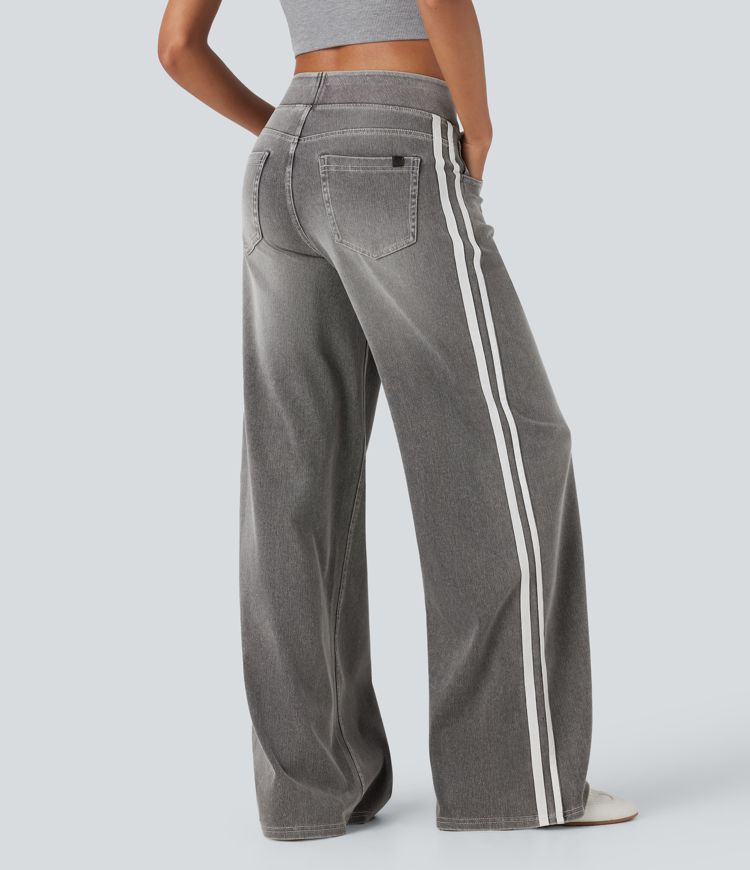 Avenue™ | Jean large taille haute en denim stretch, poches et rayures