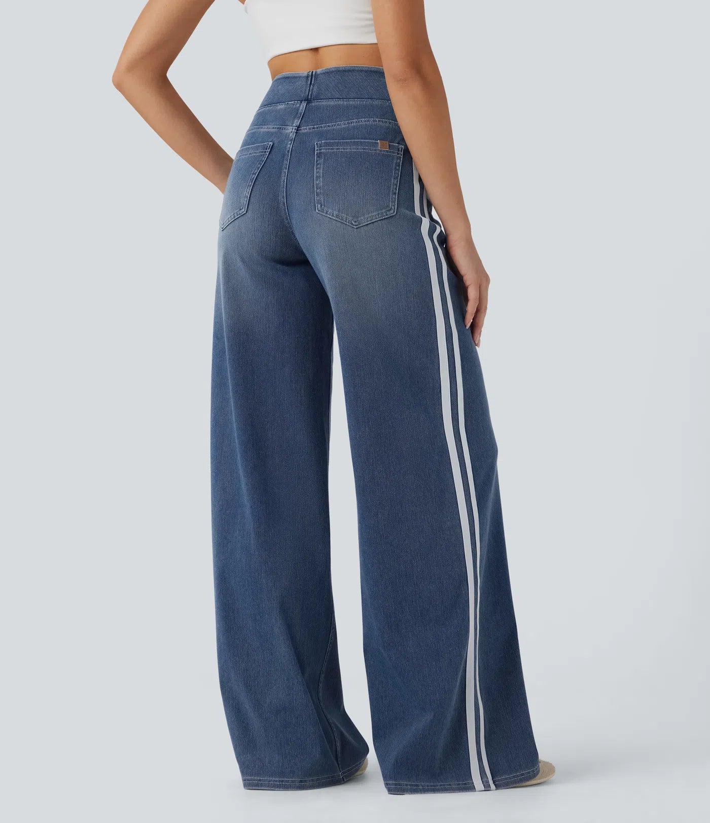 Avenue™ | Jean large taille haute en denim stretch, poches et rayures