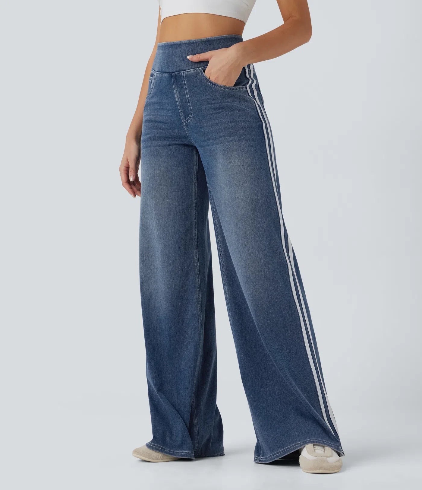 Avenue™ | Jean large taille haute en denim stretch, poches et rayures