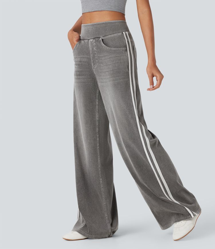 Avenue™ | Jean large taille haute en denim stretch, poches et rayures