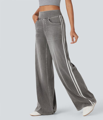 Avenue™ | Jean large taille haute en denim stretch, poches et rayures