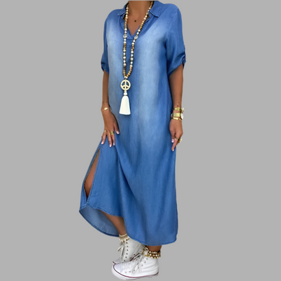 Margot™ | Robe longue en jean avec fente latérale