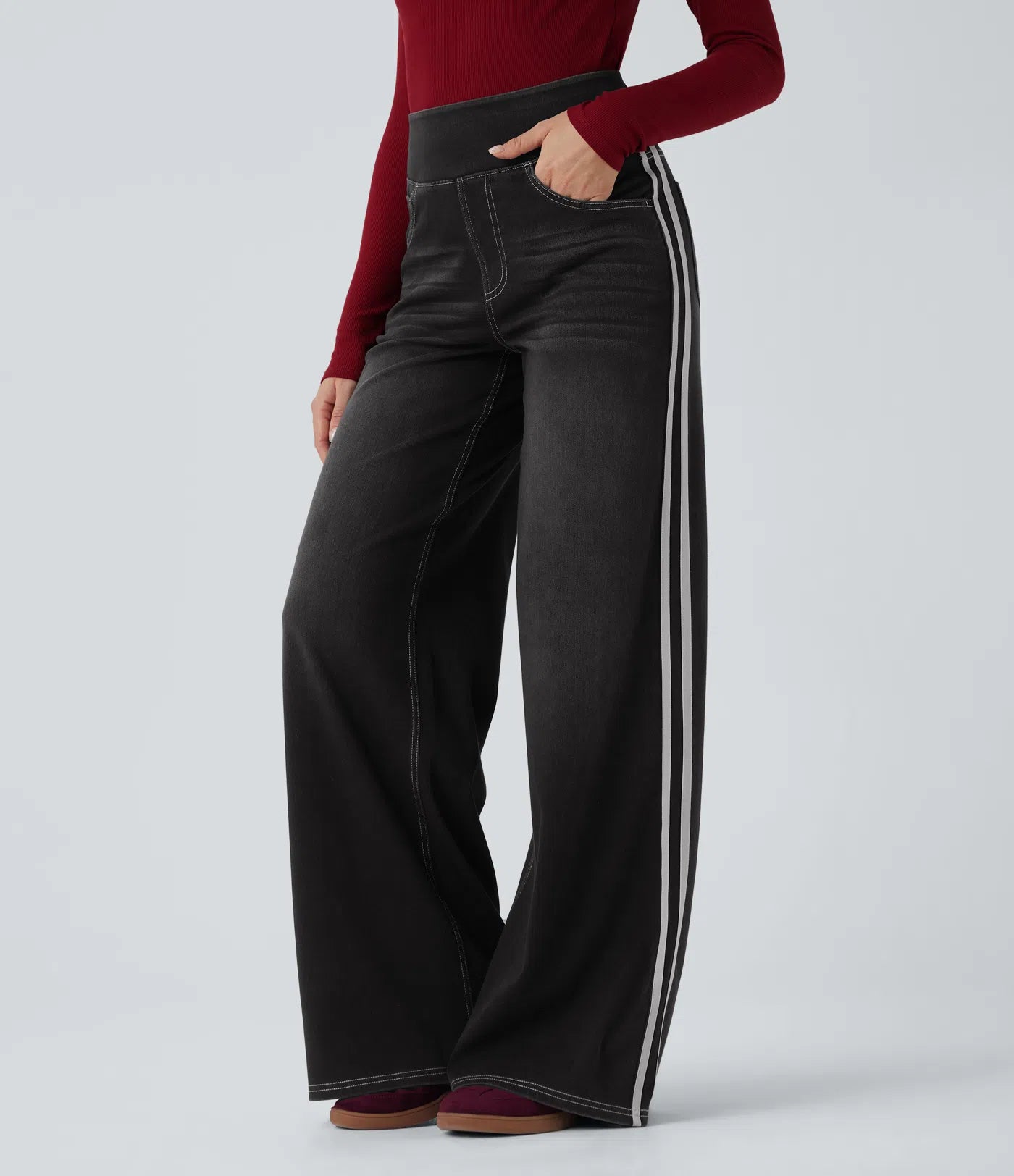 Avenue™ | Jean large taille haute en denim stretch, poches et rayures