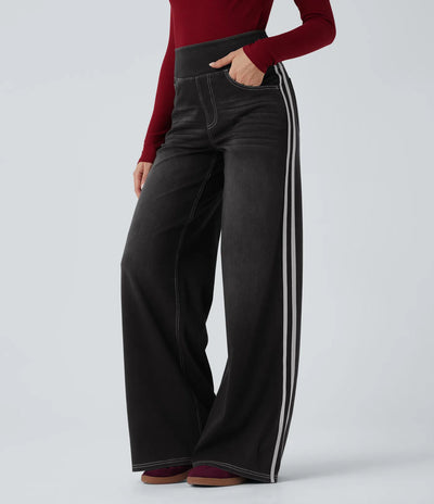 Avenue™ | Jean large taille haute en denim stretch, poches et rayures