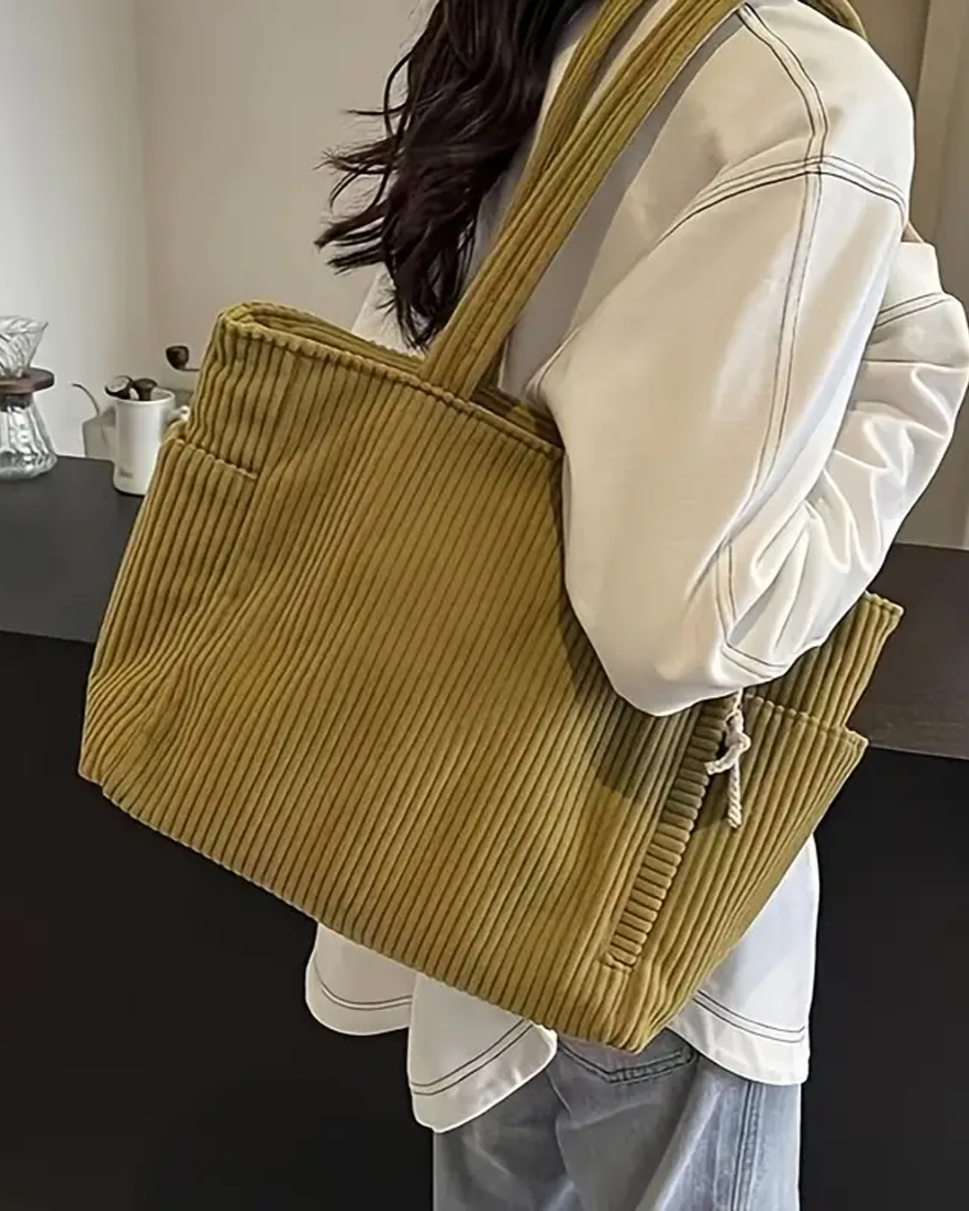 Evy™ | Sac à provisions côtelé avec détail en cordon