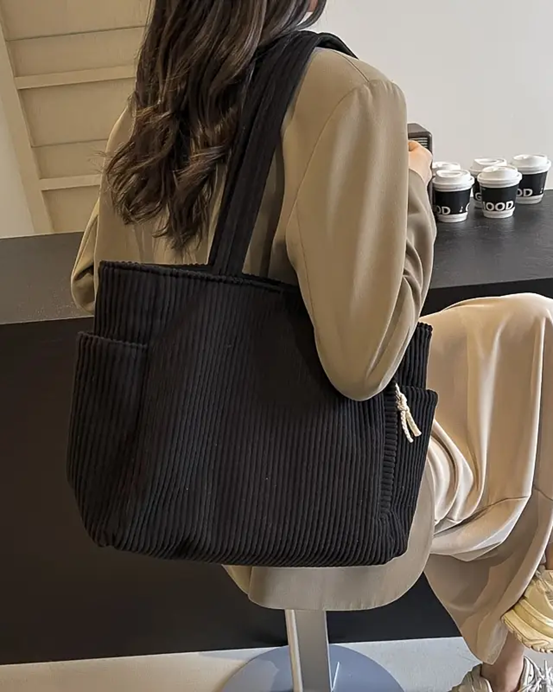 Evy™ | Sac à provisions côtelé avec détail en cordon